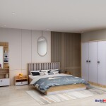 BH Sleek Bedroom Set with Bed, 3-Door Wardrobe, Side Table, and Dressing Table