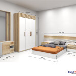 BH Modern Bedroom Set with Bed, 3-Door Wardrobe, Side Table, and Dressing Table