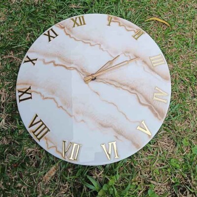 Beige And Gold Epoxy Wall Clock