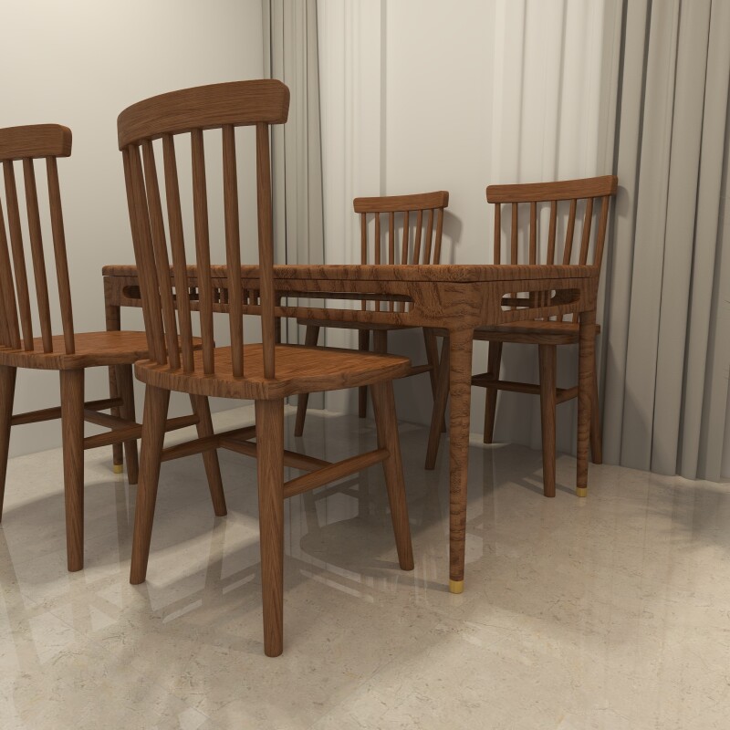 BH Engineered 4 Seater Wood Finish Dining Set