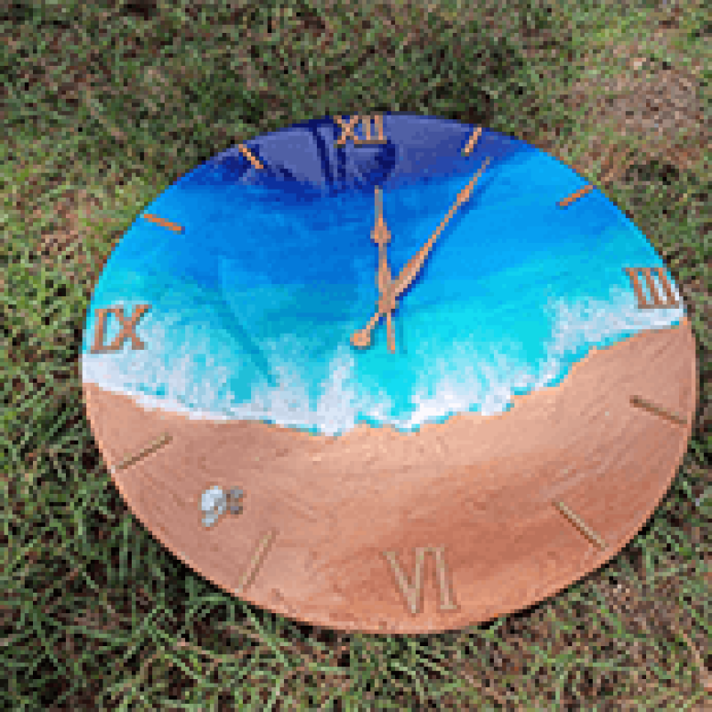 Handmade Ocean Blue Epoxy Wall Clock