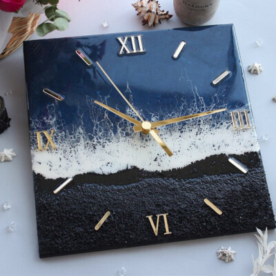 Ocean Inspired Square Epoxy Wall Clock