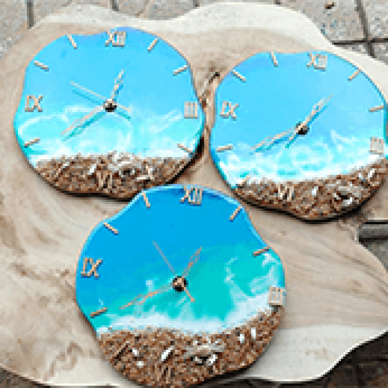 Ocean Model Wood Epoxy Clock Art