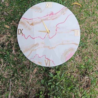 Pink And White Resin Wall Clock