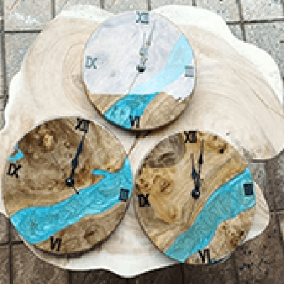 River Blue And Wooden Epoxy Resin Clock