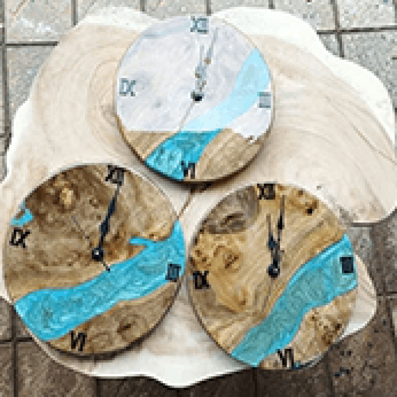 River Blue And Wooden Epoxy Resin Clock