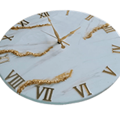 White And Golden Embellished Epoxy Wall Clock