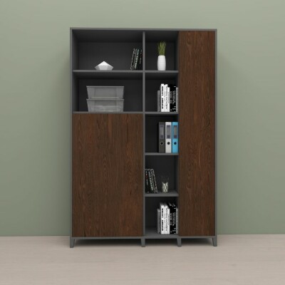 Walnut Bookcase Filling Cabinet Set