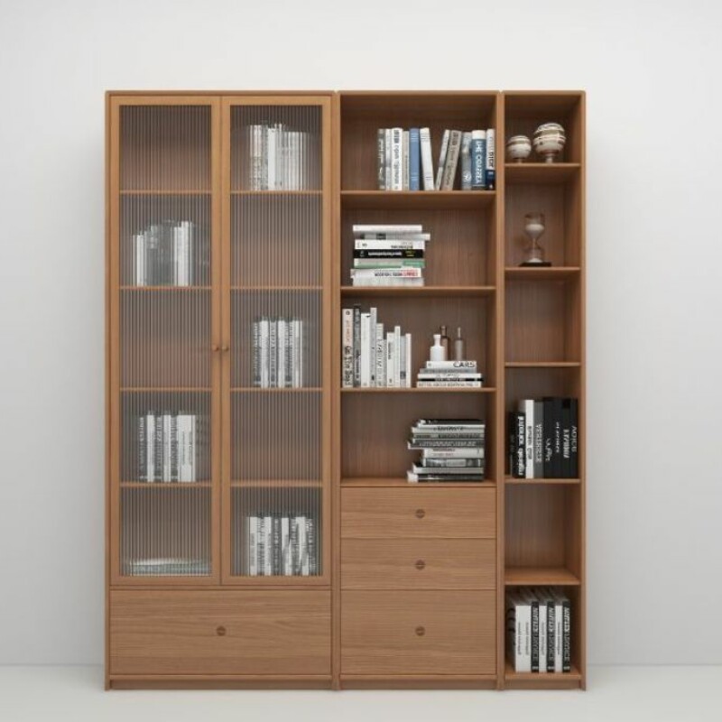 Modern Glass-Front Bookcase Filling Cabinet