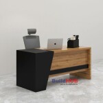 Modern Black & Wooden Texture CEO Table with Geometric Design