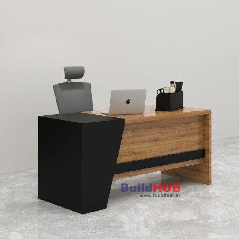 Modern Black & Wooden Texture CEO Table with Geometric Design