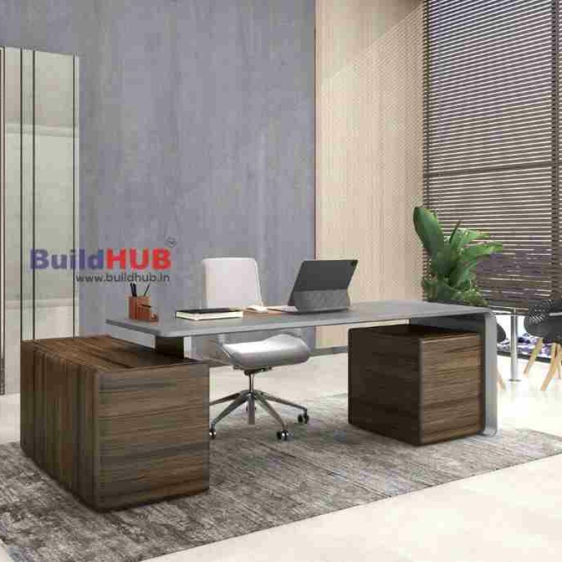 Executive CEO Office Table with Laminate Top and Metal Accents