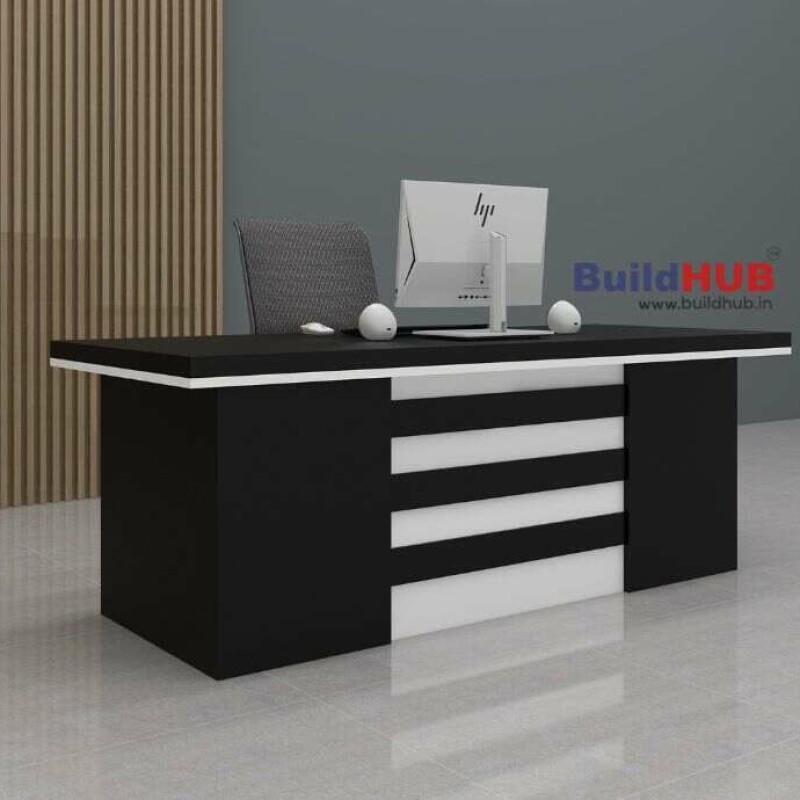 Sleek Black & White CEO Table with Modern Design