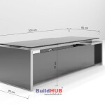 Executive CEO Office Table with Grey Laminate Top and Glass Inlay