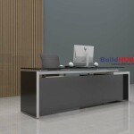 Executive CEO Office Table with Grey Laminate Top and Glass Inlay