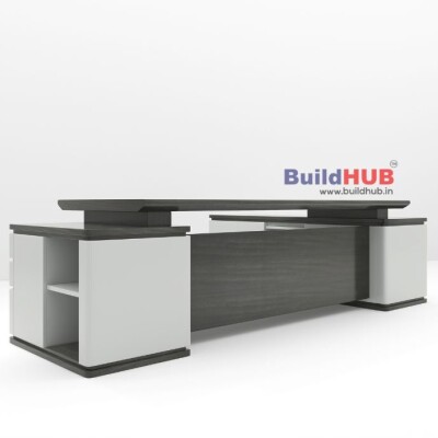 Executive CEO Office Table with Brown and White Laminate Top and Storage Units