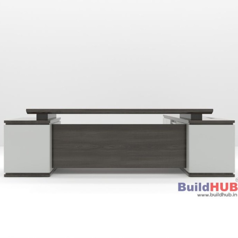 Executive CEO Office Table with Brown and White Laminate Top and Storage Units