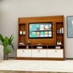 Modern Wooden TV Unit with White Accents and Open Shelving