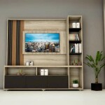 Modern TV Unit with Open Shelves and Cabinets