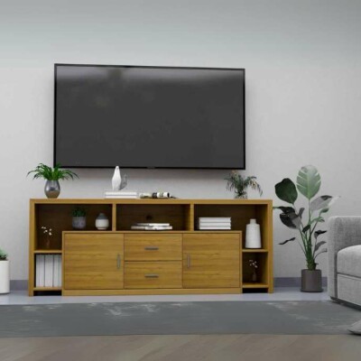 Modern TV Unit with Open Shelves and Cabinets