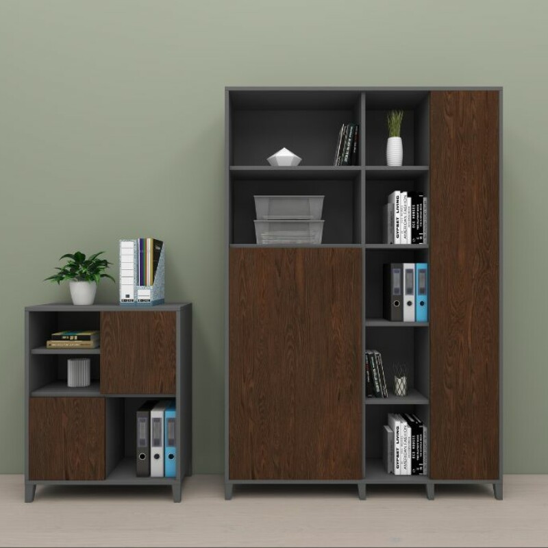 Walnut Bookcase Filling Cabinet Set