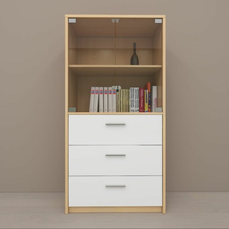 Modern Storage Cabinet with Glass-Front Top Filling Cabinet