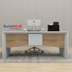 Modern White & Wooden Texture CEO Table with Curved Design