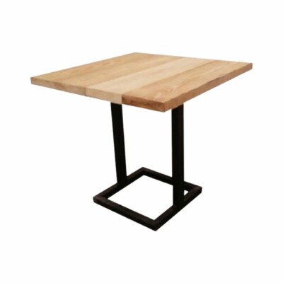 Square Wood Top Table with Black Metal Base