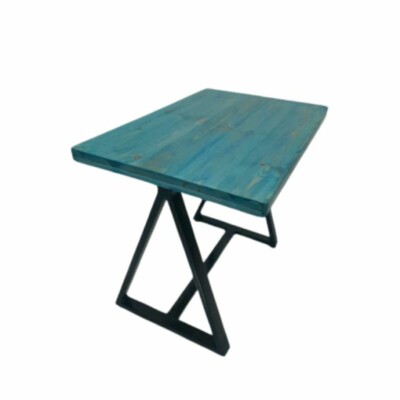 Wood Top Table with Black Metal Traingle -Frame Base