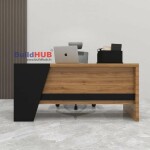 Modern Black & Wooden Texture CEO Table with Geometric Design