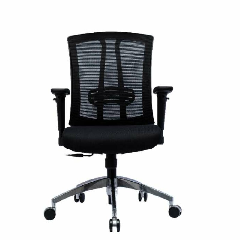 Ergonomic Medium Back Mesh Chair with Nylon Base, Adjustable Armrests, PU Foam Seat - FM-5022