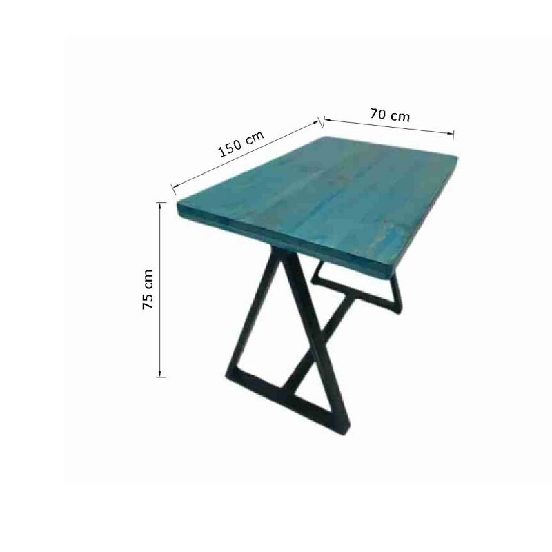 Wood Top Table with Black Metal Traingle -Frame Base