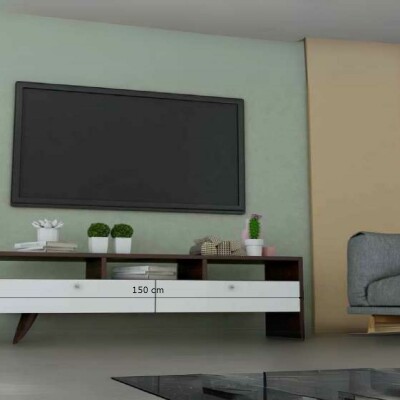 Modern TV Unit with White Drawers and Open Shelving