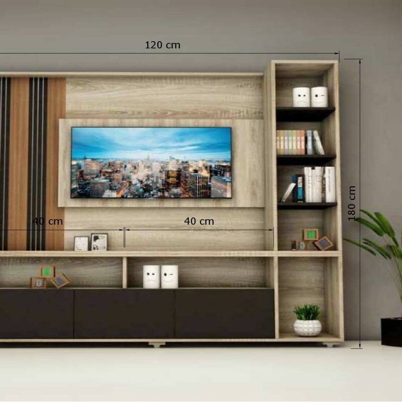 Modern TV Unit with Open Shelves and Cabinets