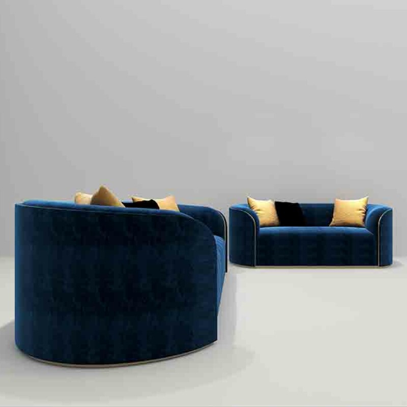 BH Engineered Blue Fabric Sofa Set