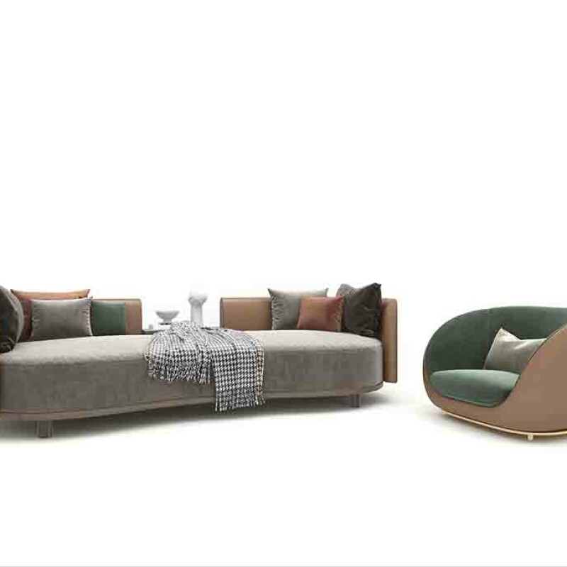 BH Engineered Green Brown Fabric Sofa Set