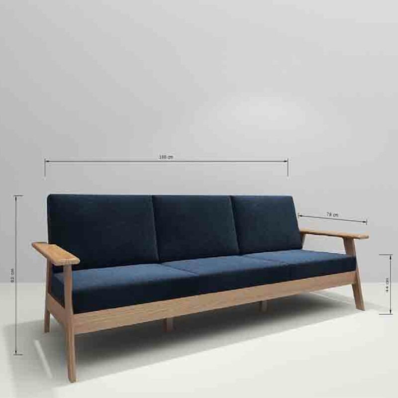 BH Wooden Frame Sofa with Navy Cushions