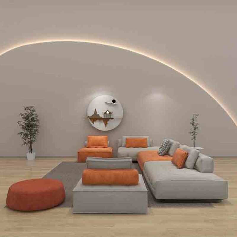 BH Engineered White & Orange Fabric Sofa