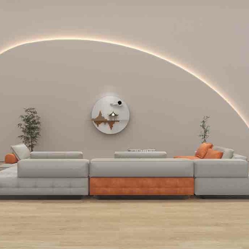 BH Engineered White & Orange Fabric Sofa