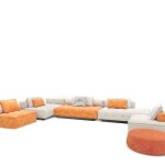 BH Engineered White & Orange Fabric Sofa