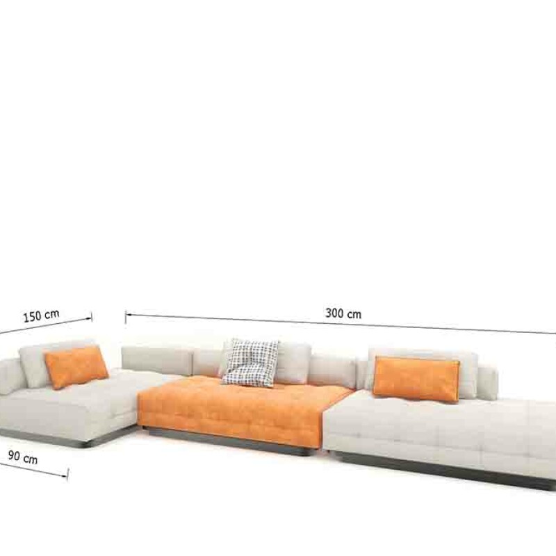 BH Engineered White & Orange Fabric Sofa