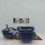 BH Engineered Premium Blue Welvet Fabric Sofa