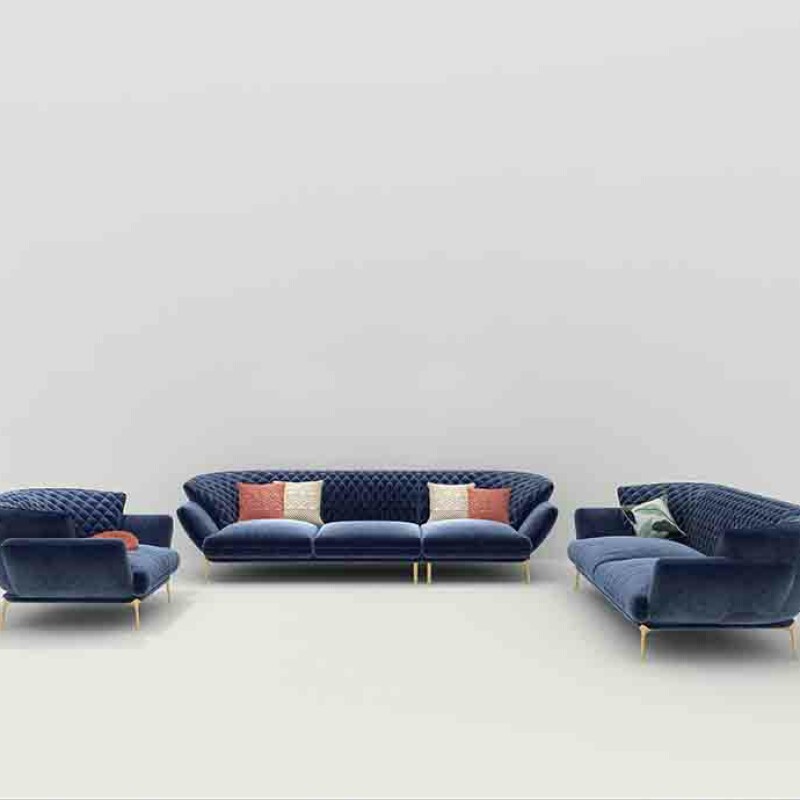 BH Engineered Premium Blue Welvet Fabric Sofa