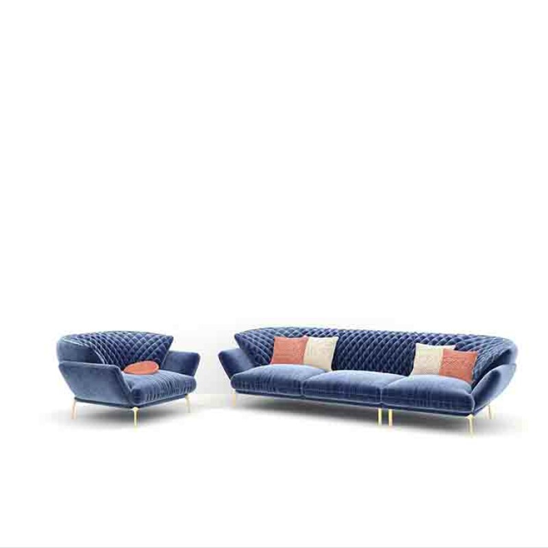 BH Engineered Premium Blue Welvet Fabric Sofa