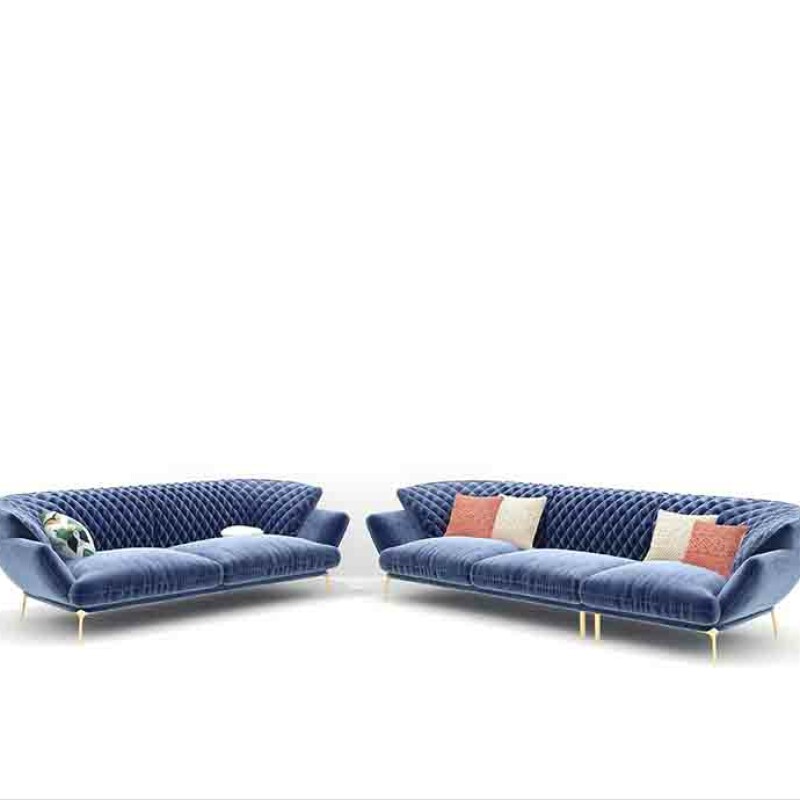 BH Engineered Premium Blue Welvet Fabric Sofa