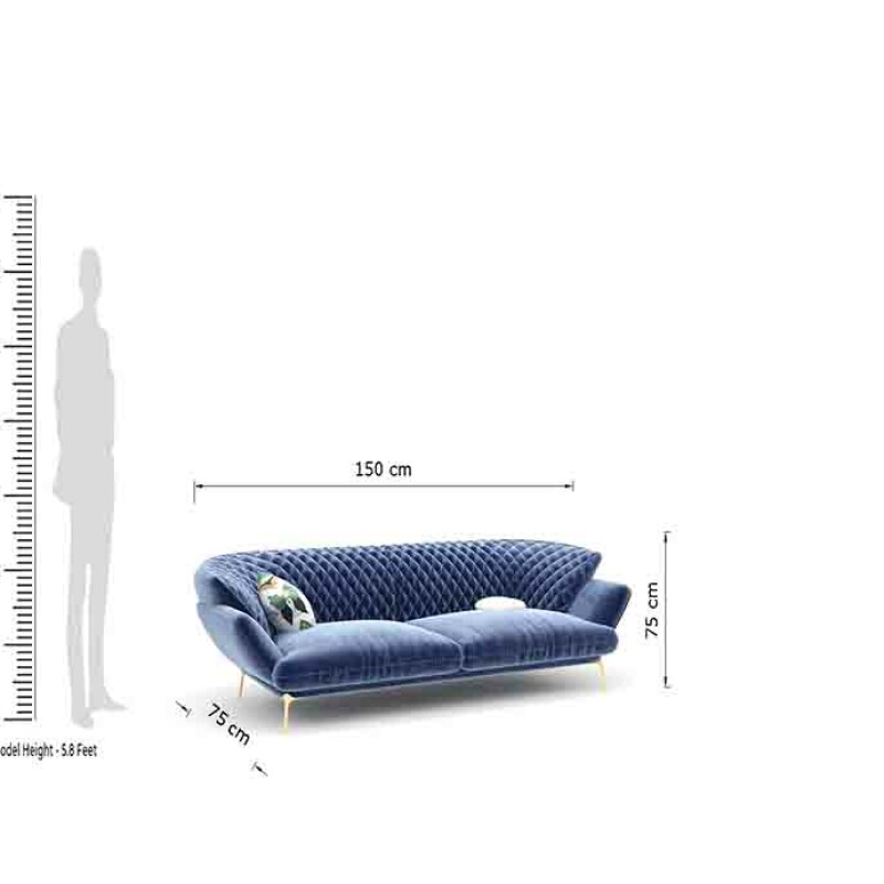 BH Engineered Premium Blue Welvet Fabric Sofa