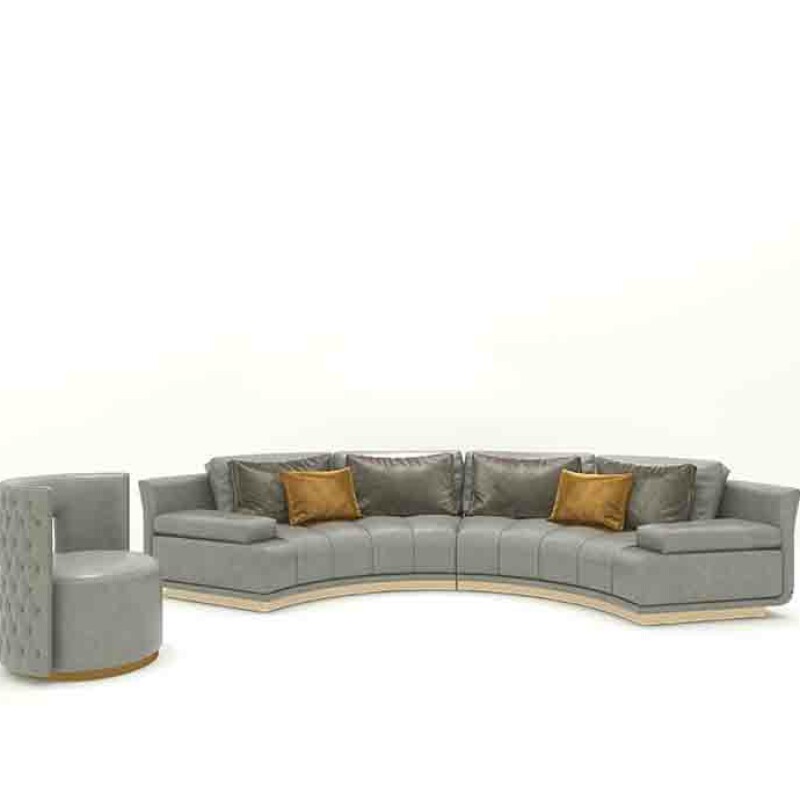 BH Engineered Grey Curved Sofa Set