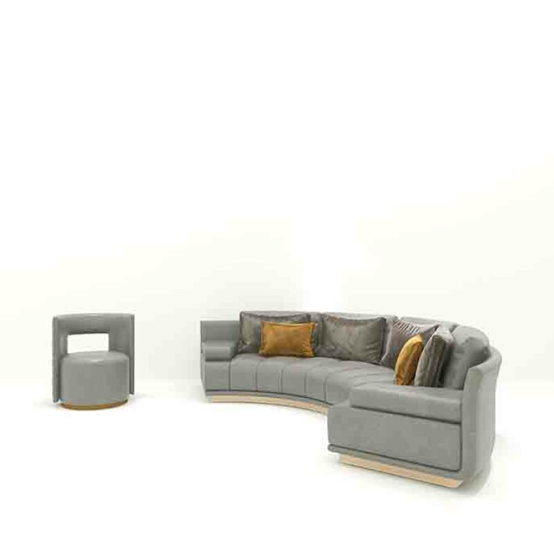 BH Engineered Grey Curved Sofa Set