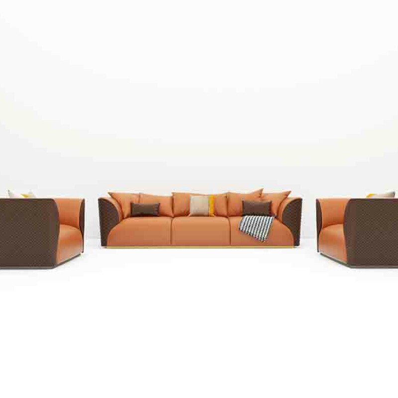 BH Engineered Orange Brown Leather Sofa