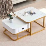 BH Engineered Gold & White Nesting Table With Storage